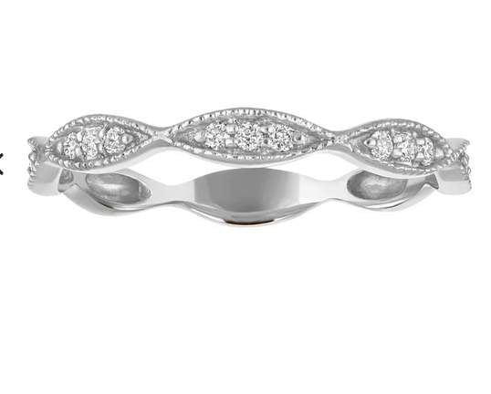 14K Round Diamond Stackable Mill Grain Ring Provident Jewelery