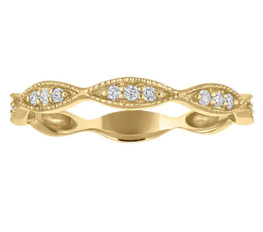 14K Round Diamond Stackable Mill Grain Ring