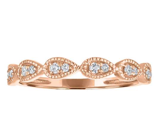 14K Round Diamond Stackable Mill Grain Ring