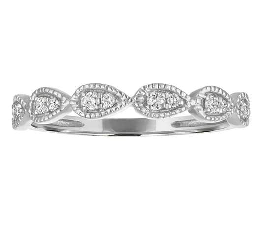 14K Round Diamond Stackable Mill Grain Ring