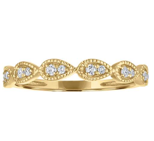 14K Round Diamond Stackable Mill Grain Ring