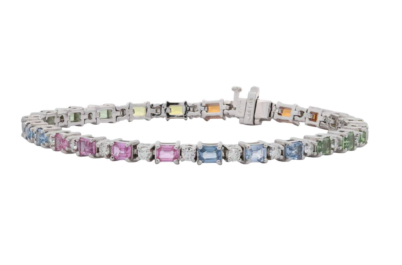 14K Multi Colored Sapphire And Diamond Bracelet