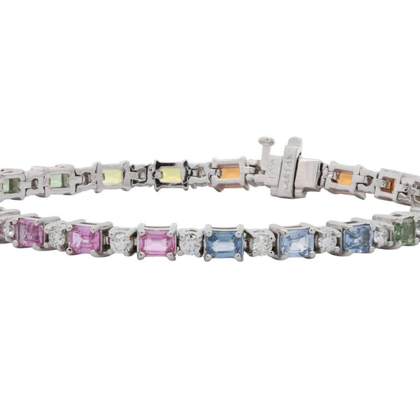 14K Multi Colored Sapphire And Diamond Bracelet