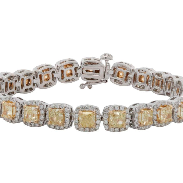 18K Diamond Halo And Cushion Cut Yellow Diamond Bracelet