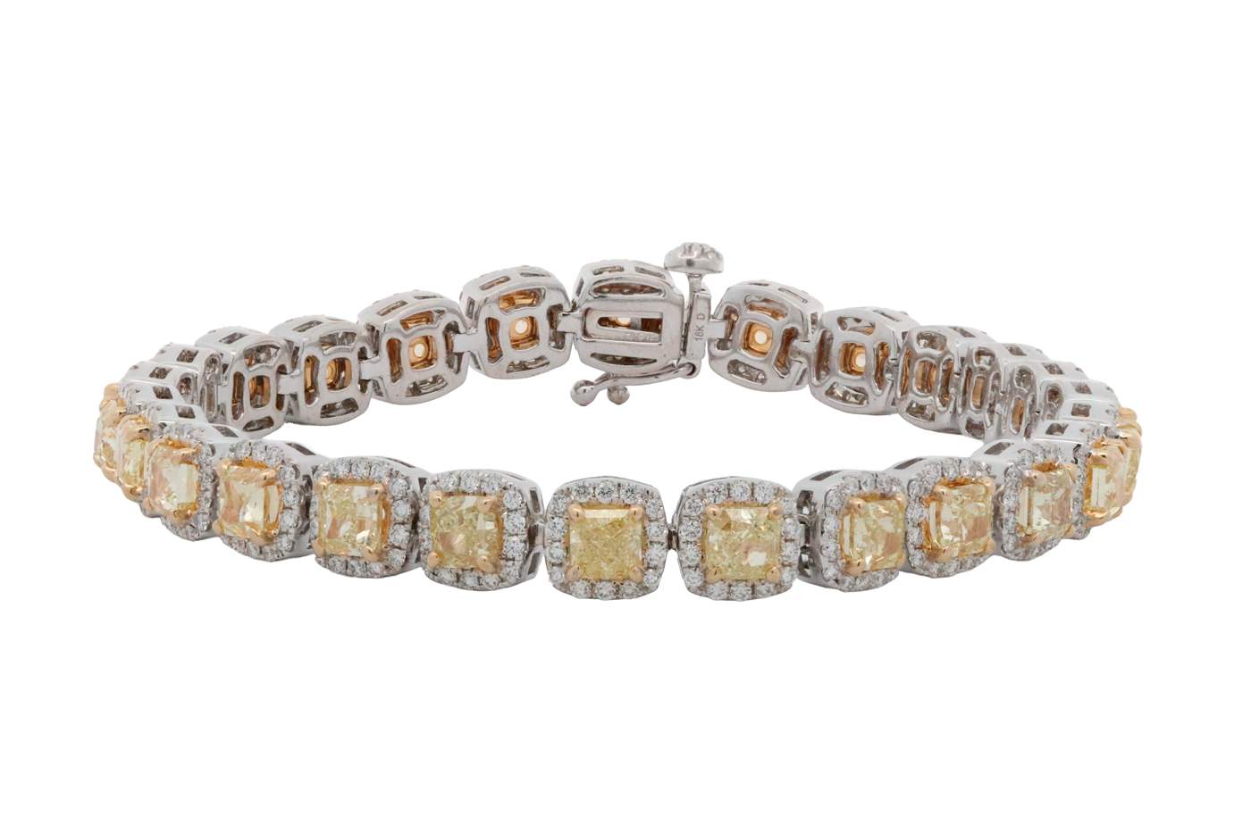18K Diamond Halo And Cushion Cut Yellow Diamond Bracelet