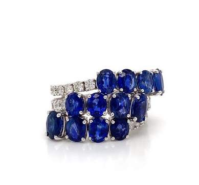 Ruchi New York, 18K Round Diamond And Oval Sapphire Three Row Ring