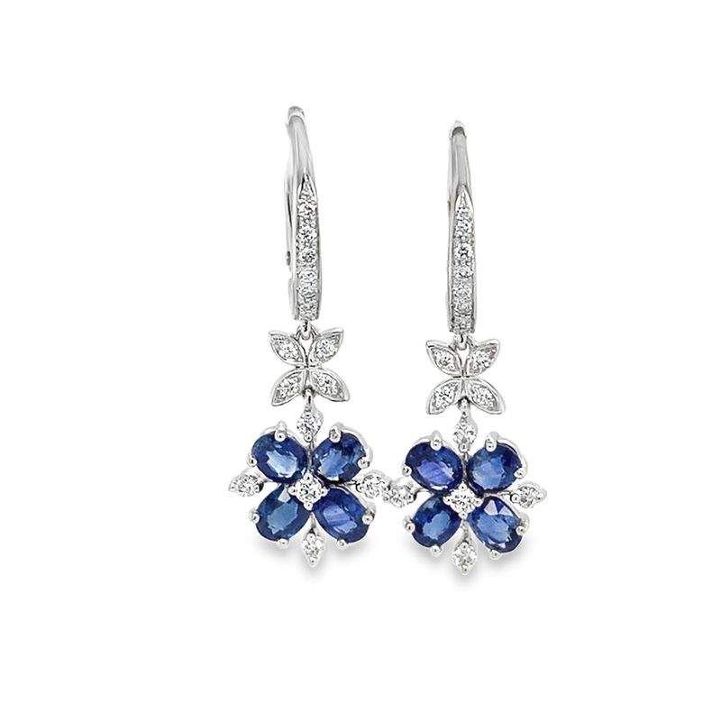 Ruchi New York, 18K Diamond And "SKYLIGHT" Sapphire Flower Dangle Earrings