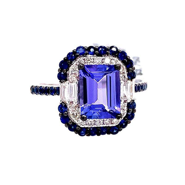 Ruchi New York, 18K Tanzanite Ring With Blue Sapphire And Diamond Halo