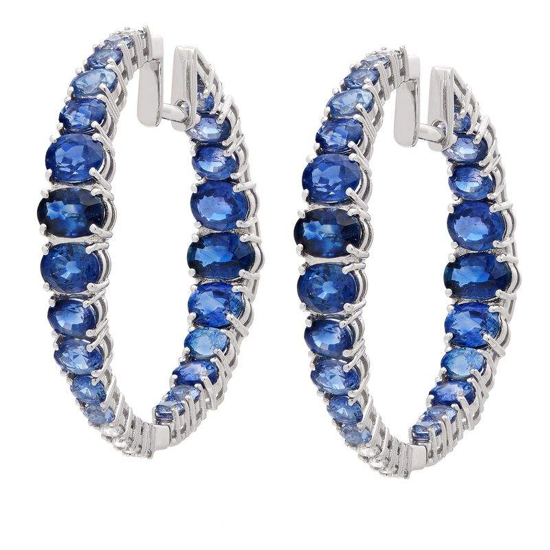 18K Sapphire And Round Diamond Inside Out Hoop Earrings