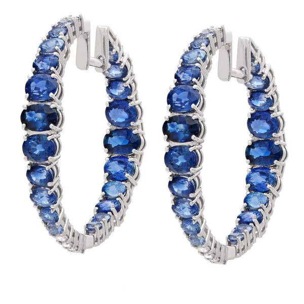 18K Sapphire And Round Diamond Inside Out Hoop Earrings