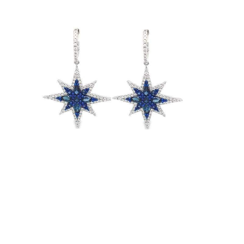 Ruchi 18K Skylight Blue Sapphire And Diamond Star Burst Earrings