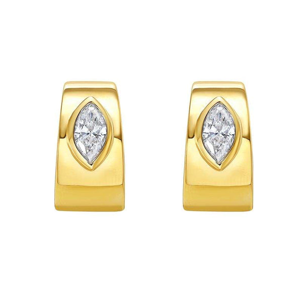 Ruchi of NY, 18K Bezel Set Marquise Huggie Earrings