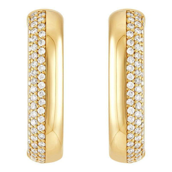 14K Pave Three Row Diamond  Square Hoop Earrings Provident Jewelery