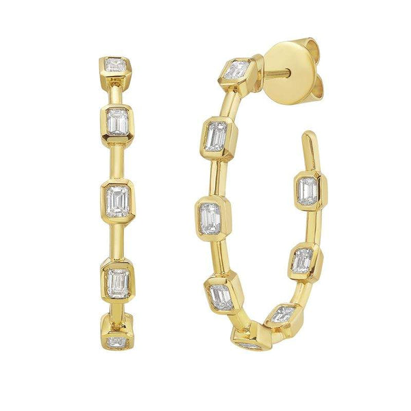 Ruchi of NY, 18K Emerald Cut Bezel Set Diamond Hoop Earrings