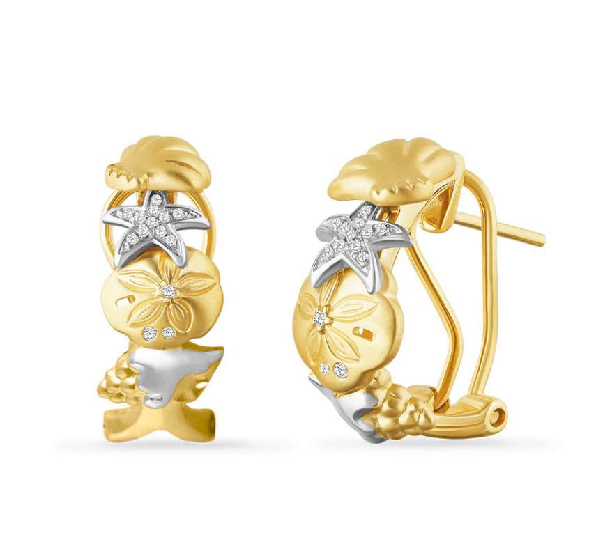 14K Sea of Life 20mm Long Hoop Earrings