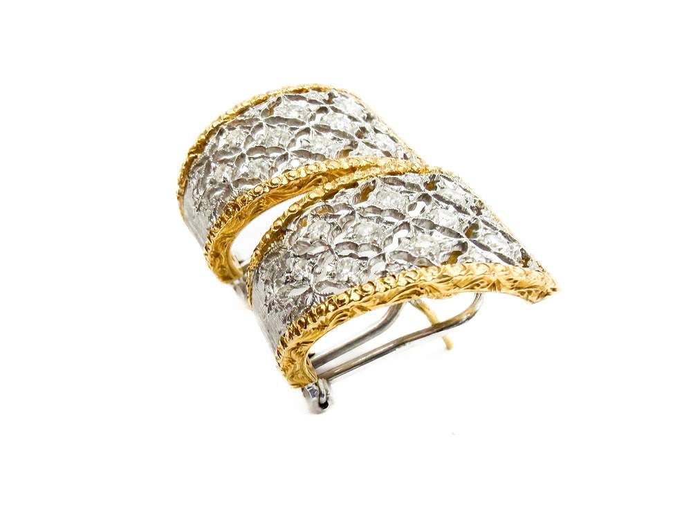 18K Filigree J Post Diamond Earrings
