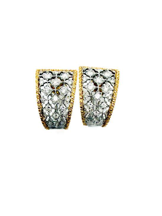 18K Filigree J Post Diamond Earrings