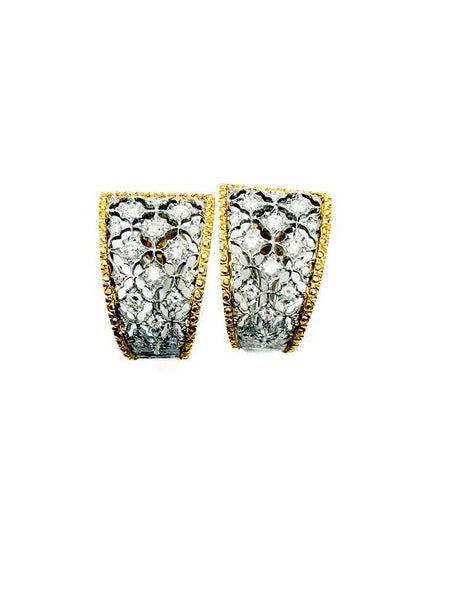 18K Filigree J Post Diamond Earrings