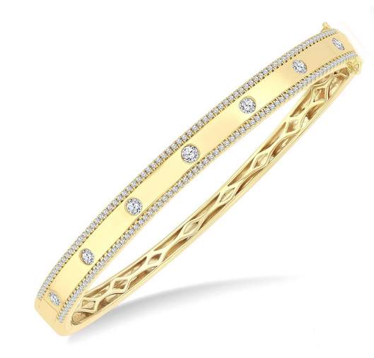 14K Yellow Gold Flush set Diamond Fashion Bangle