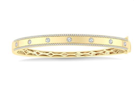 14K Yellow Gold Flush set Diamond Fashion Bangle