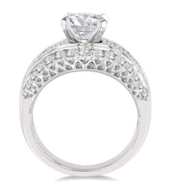 14K White Gold Diamond Semi Mounting Ring, NO Center stone