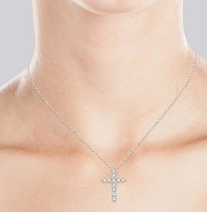 14K Diamond Cross Pendant,18" Chain