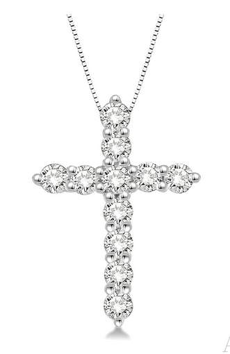 14K Diamond Cross Pendant,18" Chain
