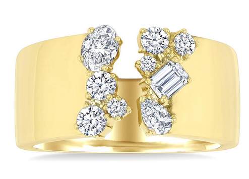 14K Yellow Gold Mix Cut Diamond Open Ring Diamond= ~0.75 Ctw