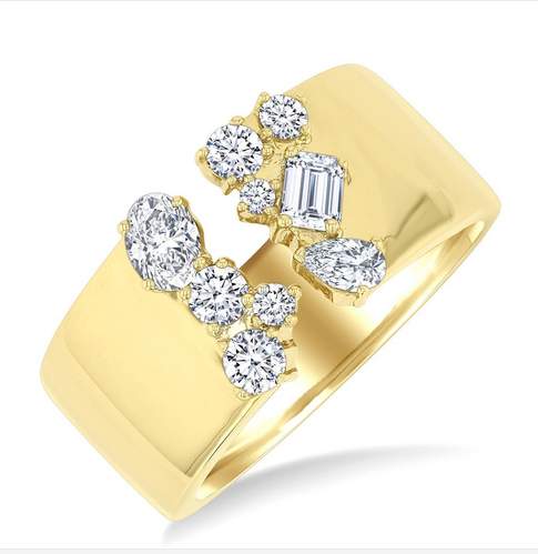 14K Yellow Gold Mix Cut Diamond Open Ring Diamond= ~0.75 Ctw