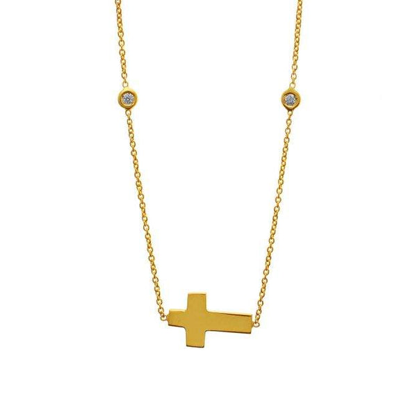 18K Roberto Coin Side set Cross and Diamonds by the inch, Necklace