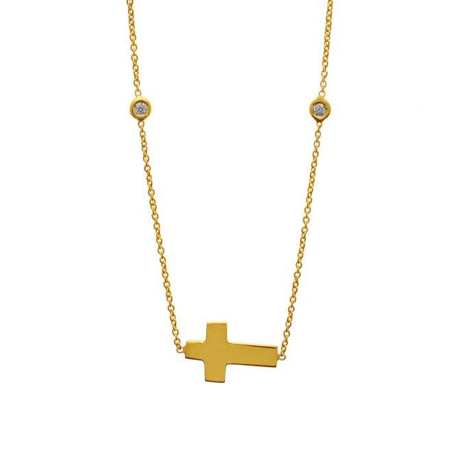 18K Roberto Coin Side set Cross and Diamonds by the inch, Necklace
