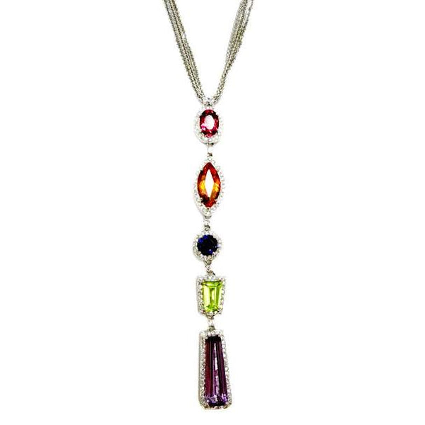 14K Colored stone necklace drop on triple chain