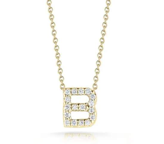 Roberto Coin 18K Yellow Gold Tiny Treasures ~.06ctw Diamond Love Letter "B" 18" Necklace.