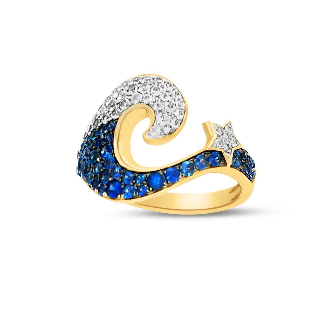 14K Wide Wave Ring With Diamond Star Accent