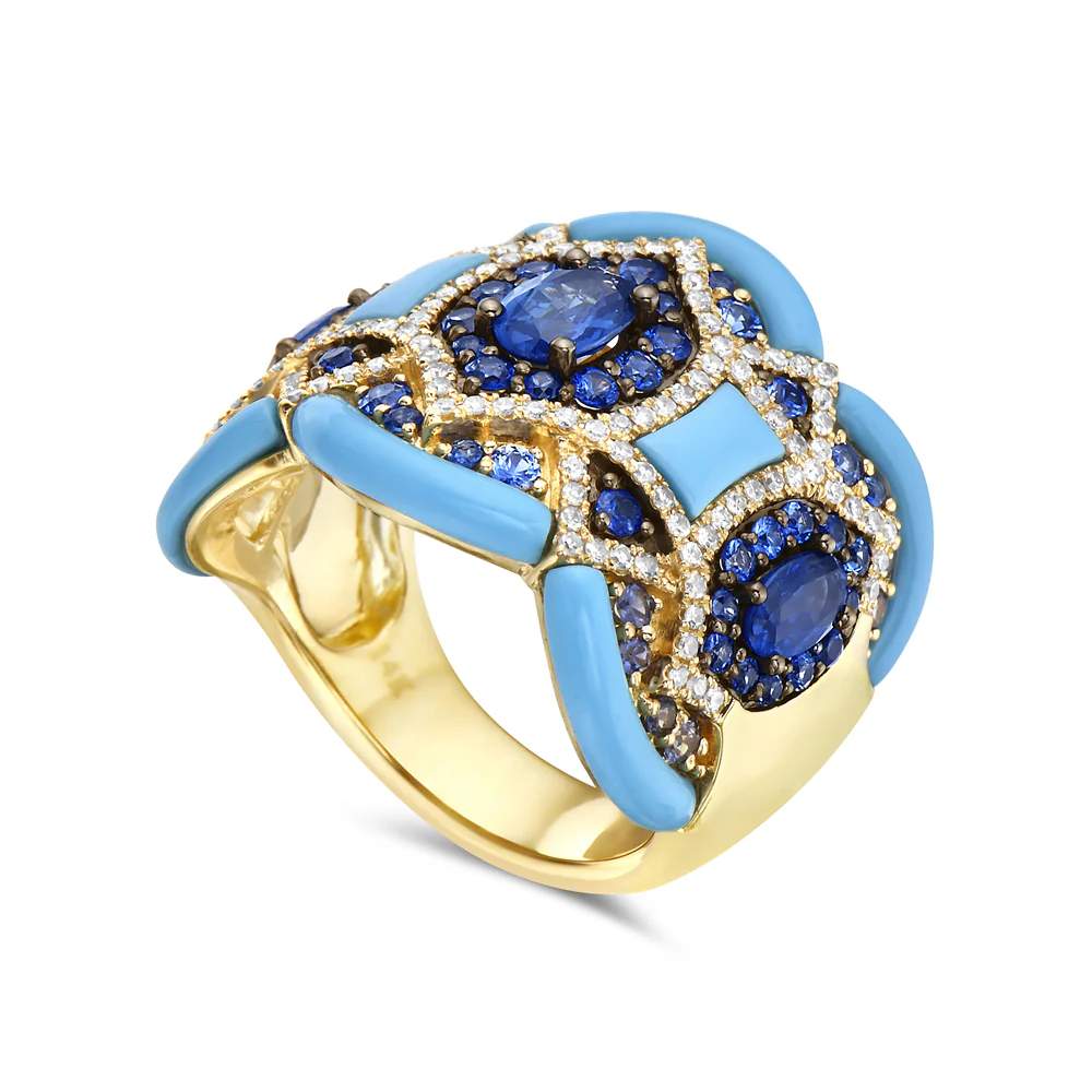 14K Turquoise Sapphire Diamond RIng