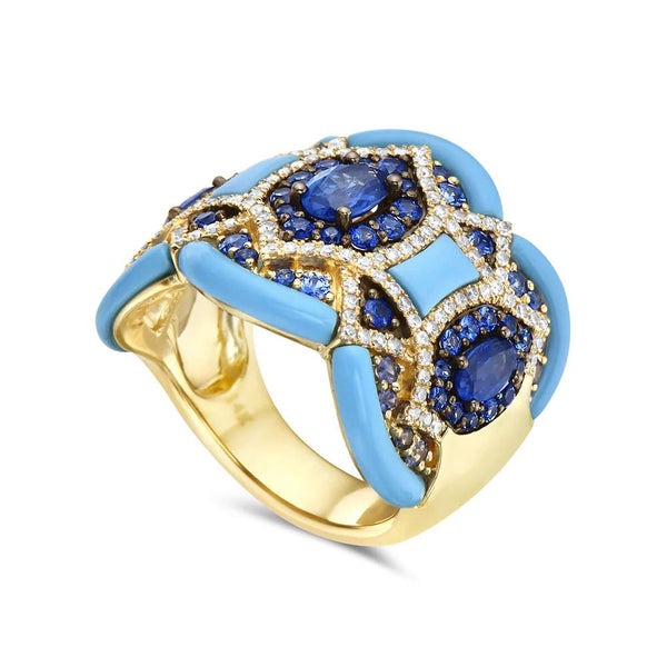 14K Turquoise Sapphire Diamond RIng