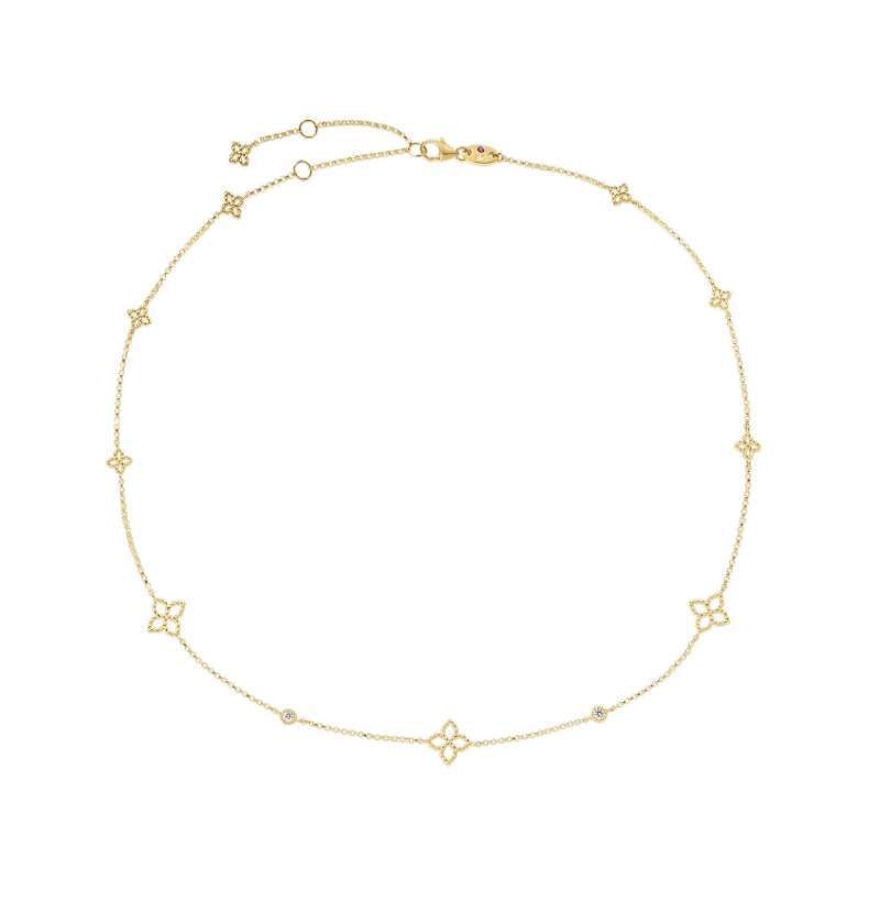 Robert Coin 18K Yellow Gold Principessa 0.06 Ctw Diamond & Flower Station Necklace