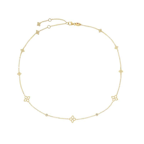 Robert Coin 18K Yellow Gold Principessa 0.06 Ctw Diamond & Flower Station Necklace