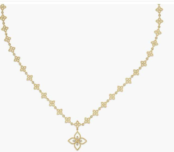 Roberto Coin 18kPrincipessa Diamond and Flower Drop Necklace