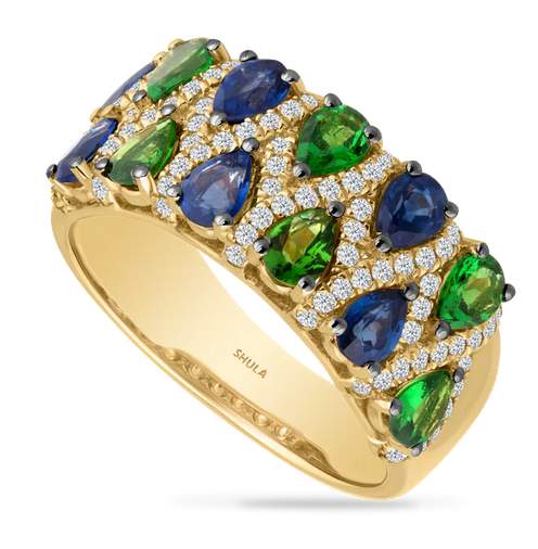 14K Sapphires & Green Garnet Diamond Ring