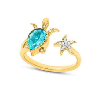 14K Turtle and Starfish Ring