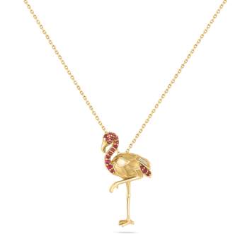 14K Diamond Flamingo Pendant