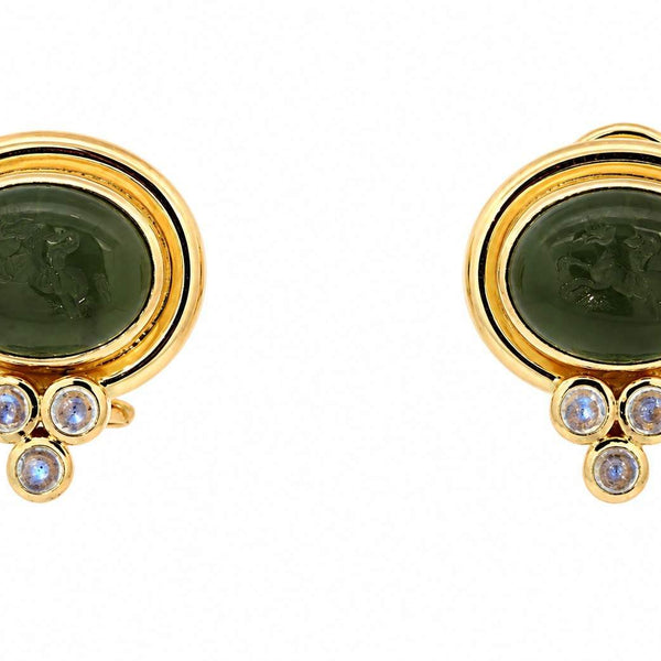 Elizabeth Locke, 18K Yellow Gold Venetian Glass and Labradorite Earrings