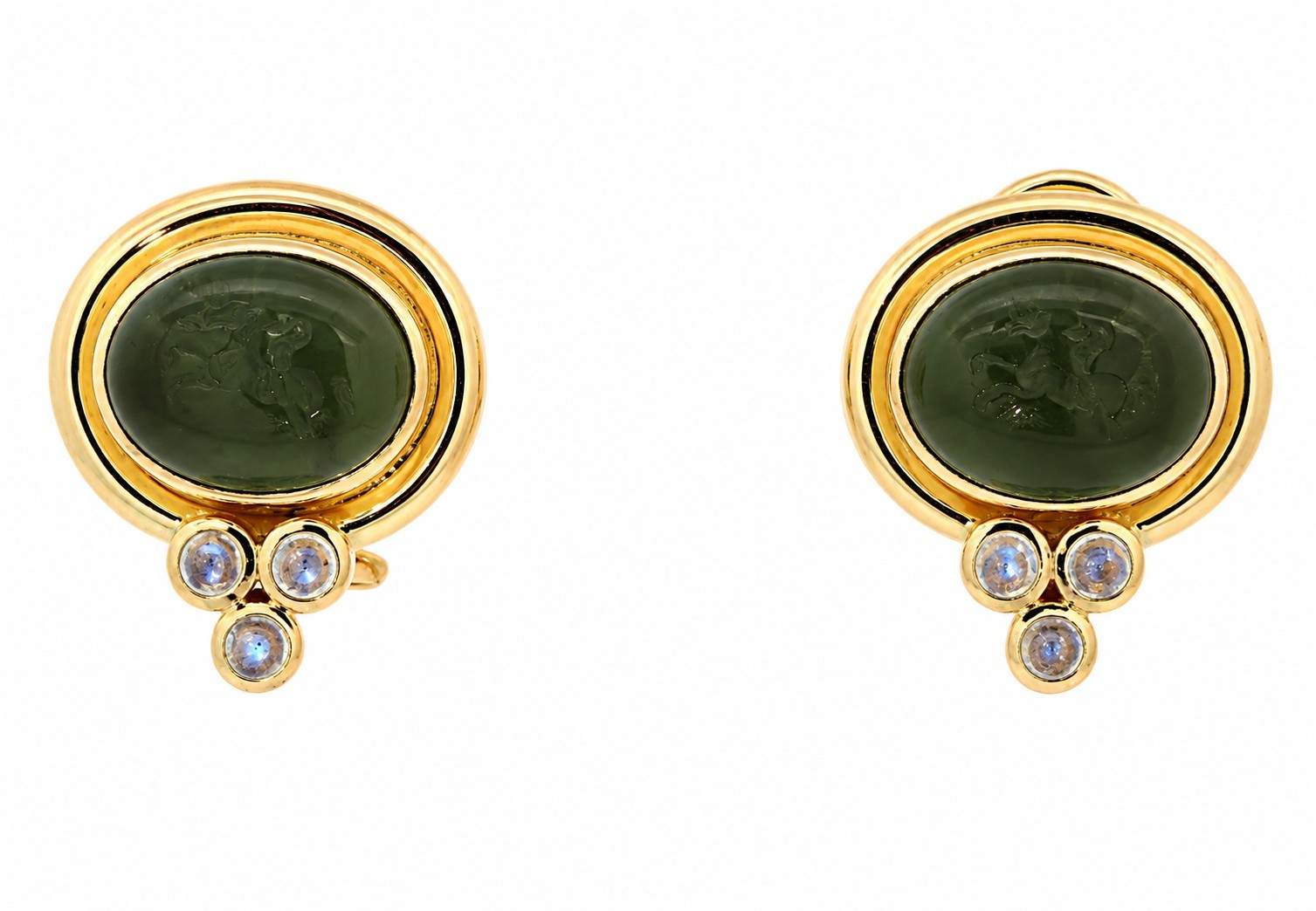 Elizabeth Locke, 18K Yellow Gold Venetian Glass and Labradorite Earrings
