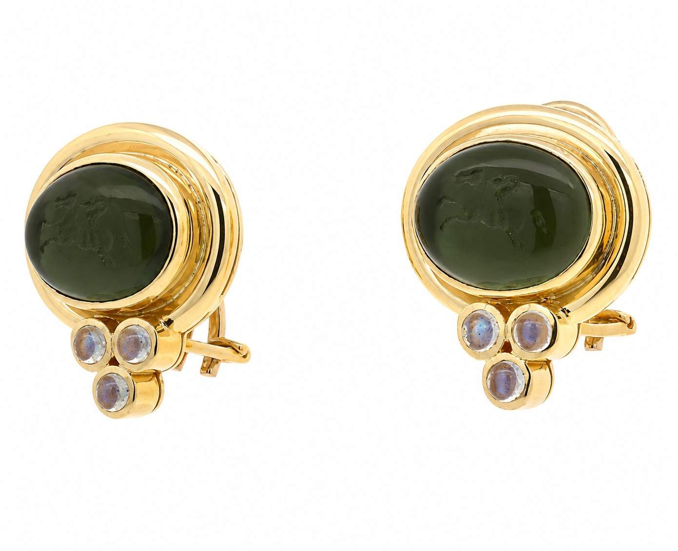 Elizabeth Locke, 18K Yellow Gold Venetian Glass and Labradorite Earrings