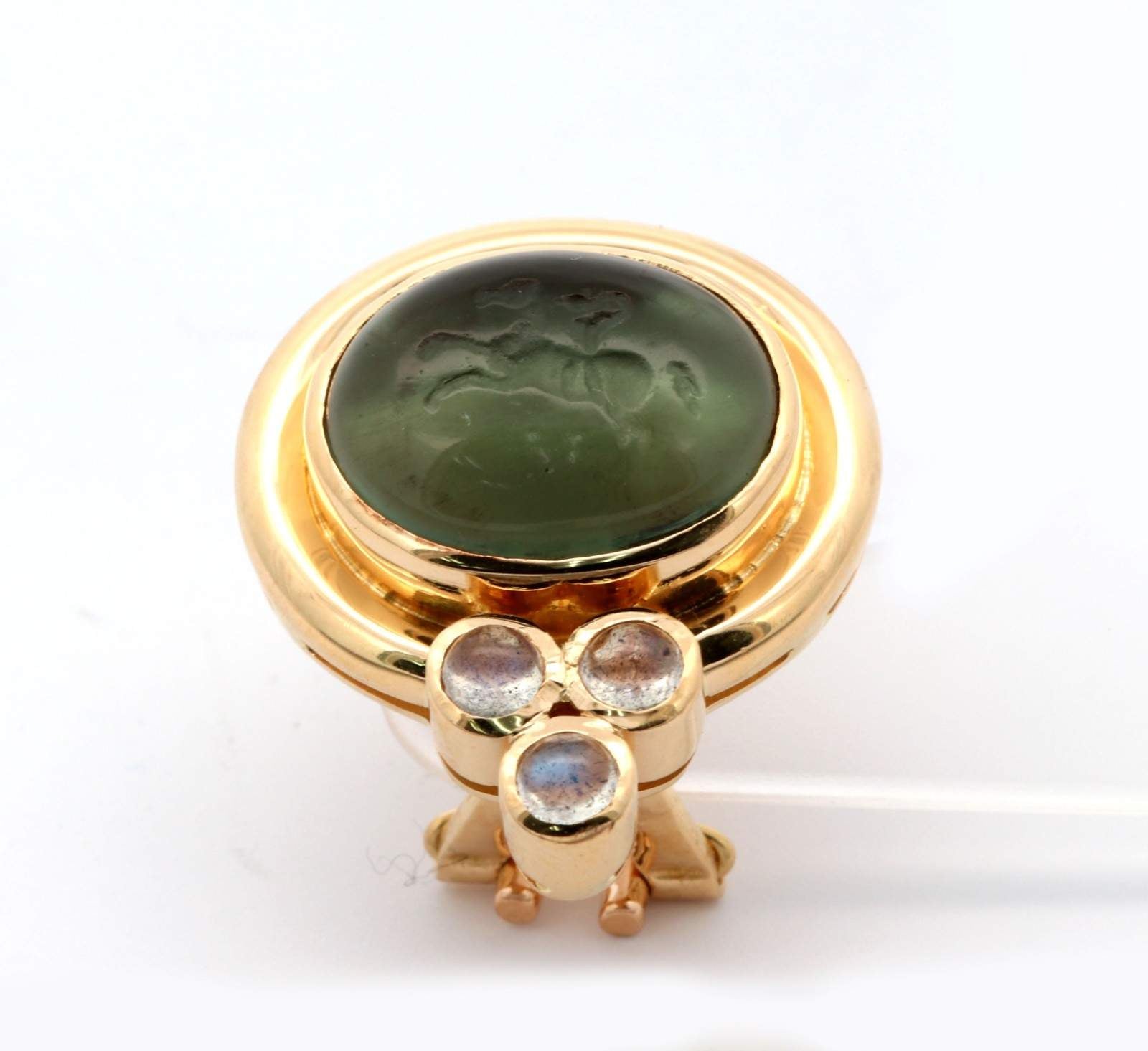 Elizabeth Locke, 18K Yellow Gold Venetian Glass and Labradorite Earrings