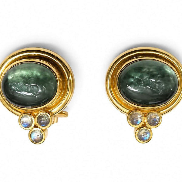 Elizabeth Locke, 18K Yellow Gold Venetian Glass and Labradorite Earrings