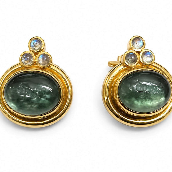Elizabeth Locke, 18K Yellow Gold Venetian Glass and Labradorite Earrings
