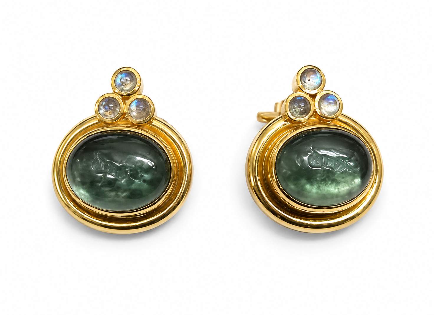 Elizabeth Locke, 18K Yellow Gold Venetian Glass and Labradorite Earrings