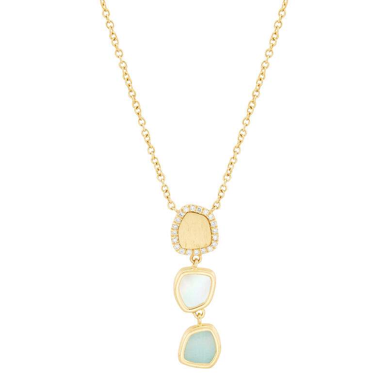14K pendant, Mother-of pearl, Amazonite, Diamond